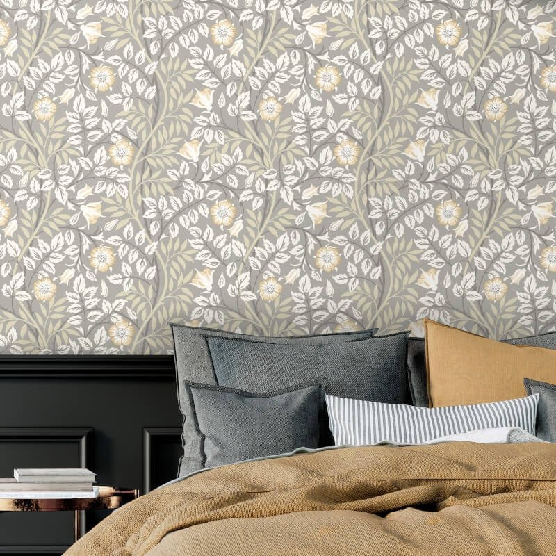 Rosehip Trail Wallpaper - Grey/Stone - Hoopla Walls - HWA1093WWallpaper199