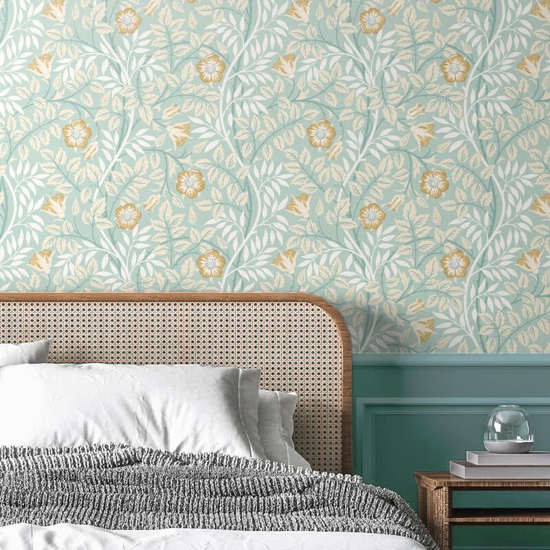 Rosehip Trail Wallpaper - Seafoam - Hoopla Walls - HWA1091WWallpaper199