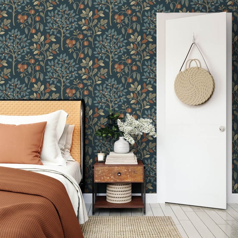 Rowan Autumn Trees Metallic Wallpaper - Navy - Crown - M1761Wallpaper199