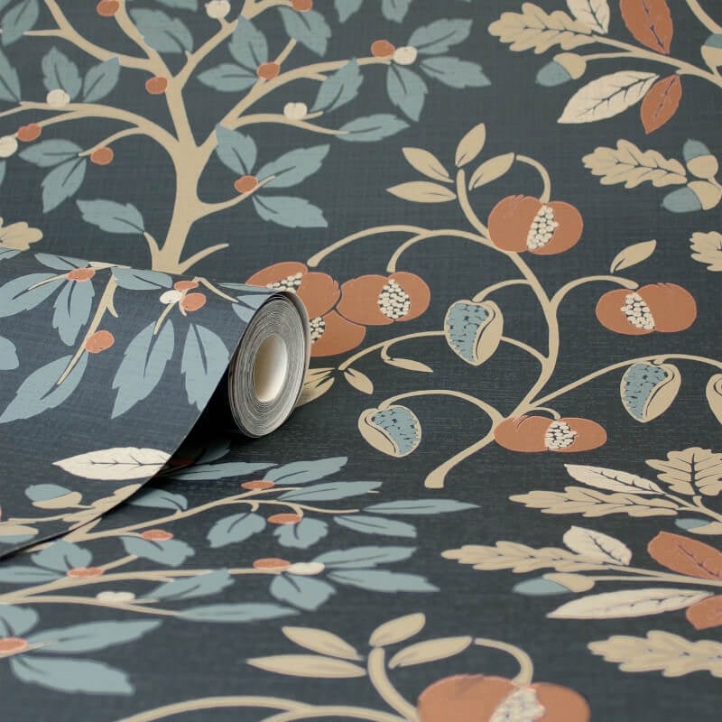 Rowan Autumn Trees Metallic Wallpaper - Navy - Crown - M1761Wallpaper199