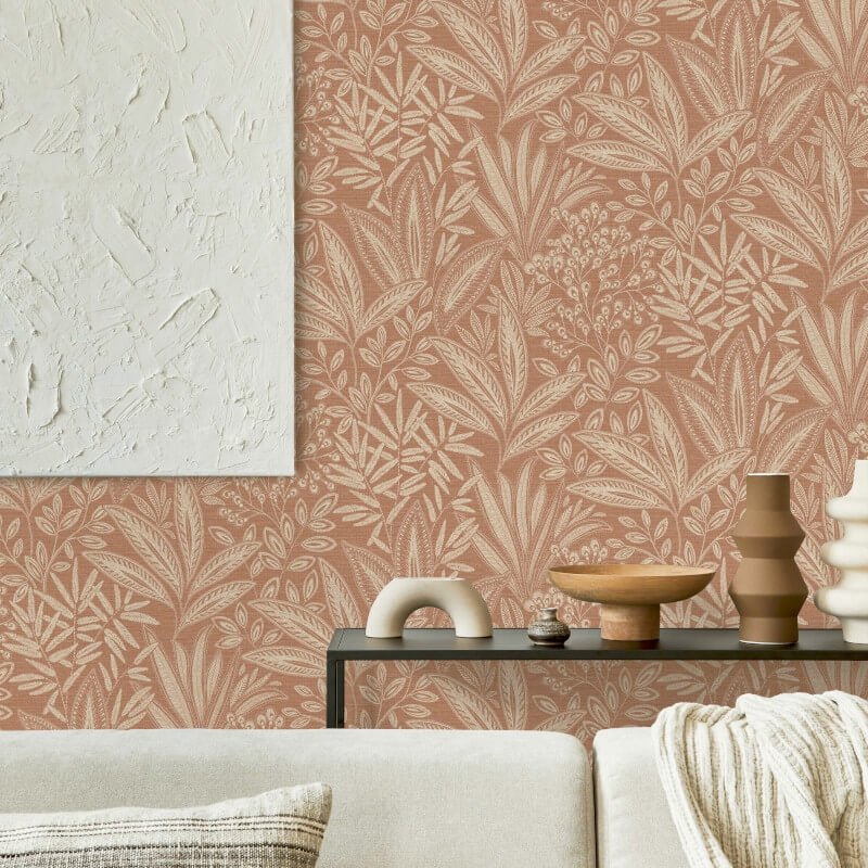 Sahara Leaf Wallpaper - Clay - Crown - M1783Wallpaper199
