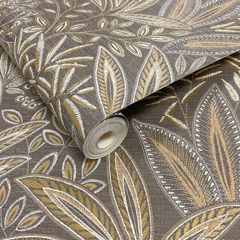 Sahara Leaf Wallpaper - Deep Mocha - Crown - M1785Wallpaper199