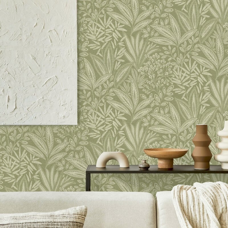 Sahara Leaf Wallpaper - Fern Green - Crown - M1780Wallpaper199