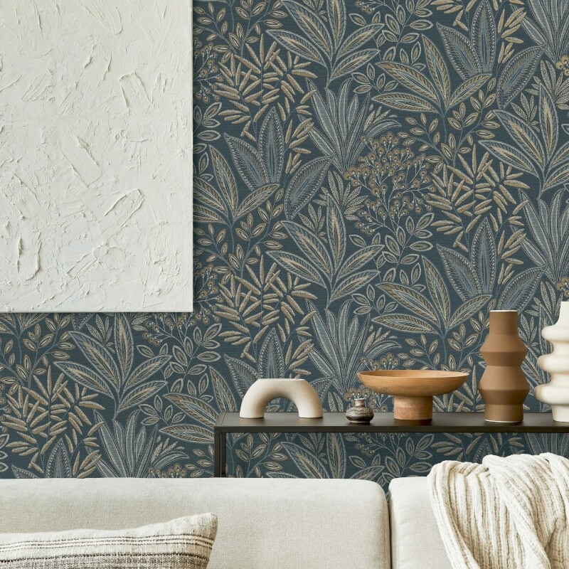Sahara Leaf Wallpaper - Navy - Crown - M1784Wallpaper199