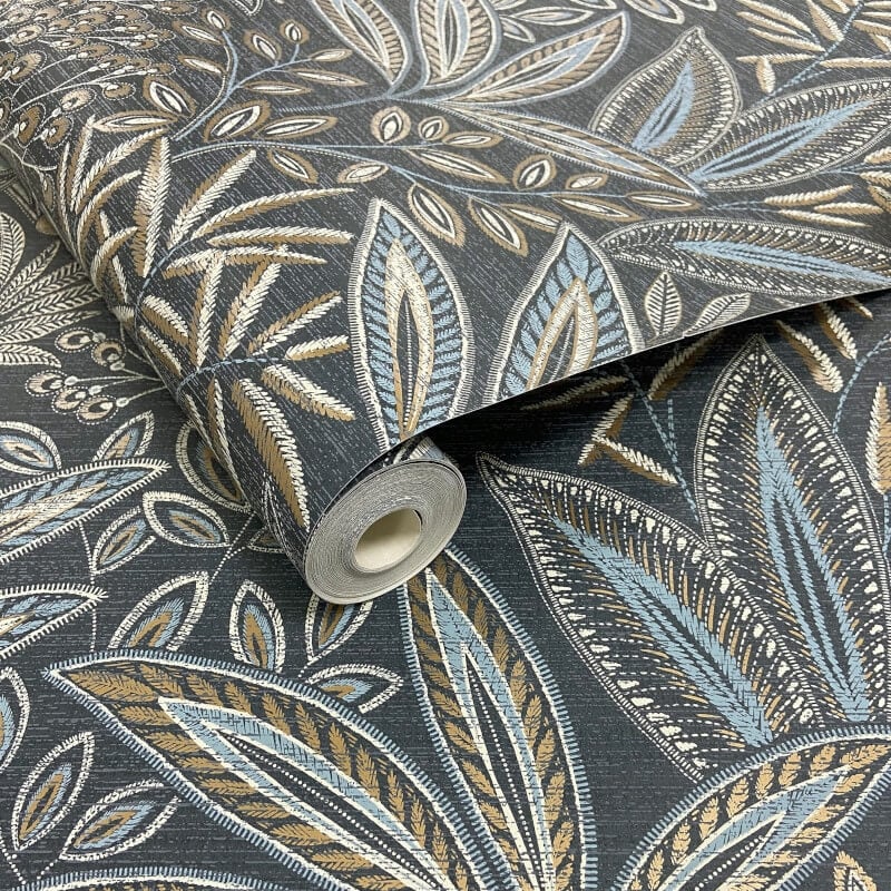 Sahara Leaf Wallpaper - Navy - Crown - M1784Wallpaper199