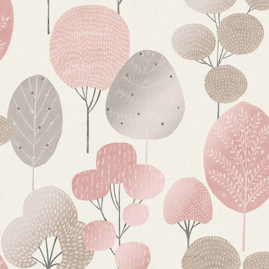 Scandi Forest Tree Metallic Wallpaper - Blush/Silver - Crown - M1522Wallpaper199