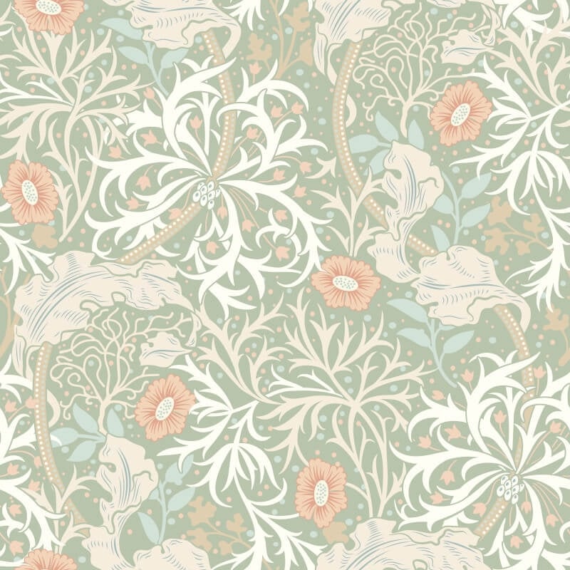 Seaweed Garden Wallpaper - Sage/Apricot - Hoopla Walls - HWA1103WWallpaper199