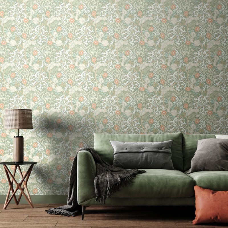 Seaweed Garden Wallpaper - Sage/Apricot - Hoopla Walls - HWA1103WWallpaper199