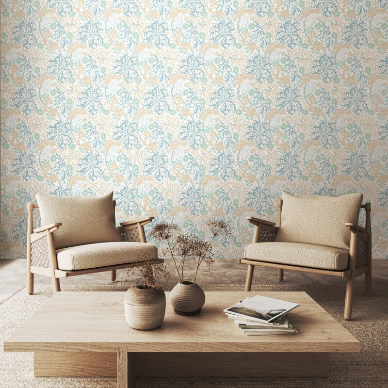 Seaweed Garden Wallpaper - Soft Blue - Hoopla Walls - HWA1101WWallpaper199
