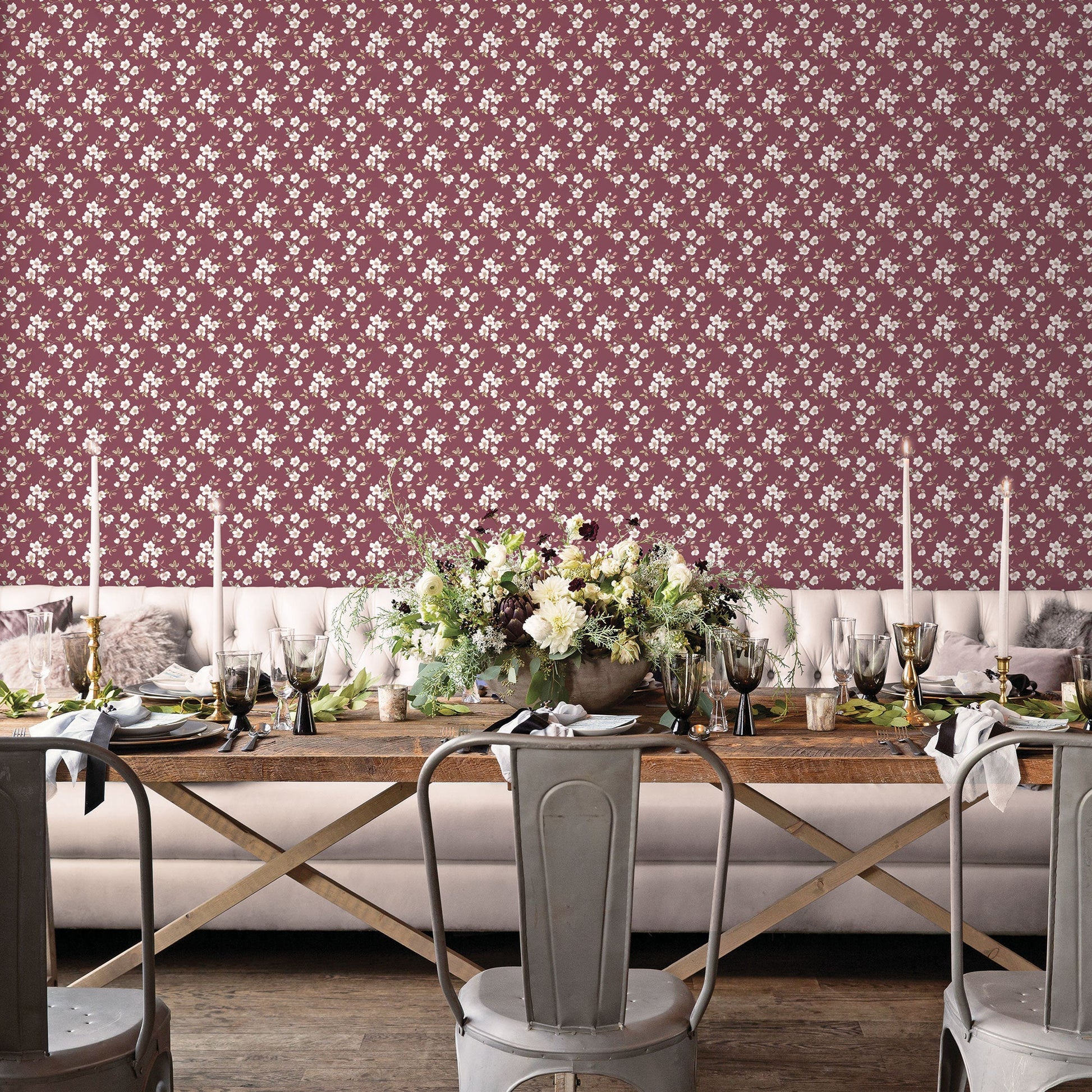 Secret Garden Anemone Mini Wallpaper - Cranberry / Pink / Green - Galerie - G78482Wallpaper199