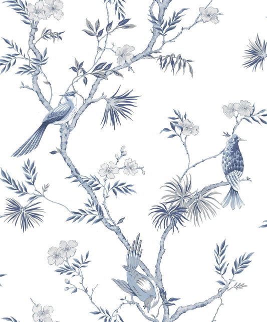 Secret Garden Classic Bird Trail Wallpaper - Blue / White - Galerie - G78489Wallpaper199