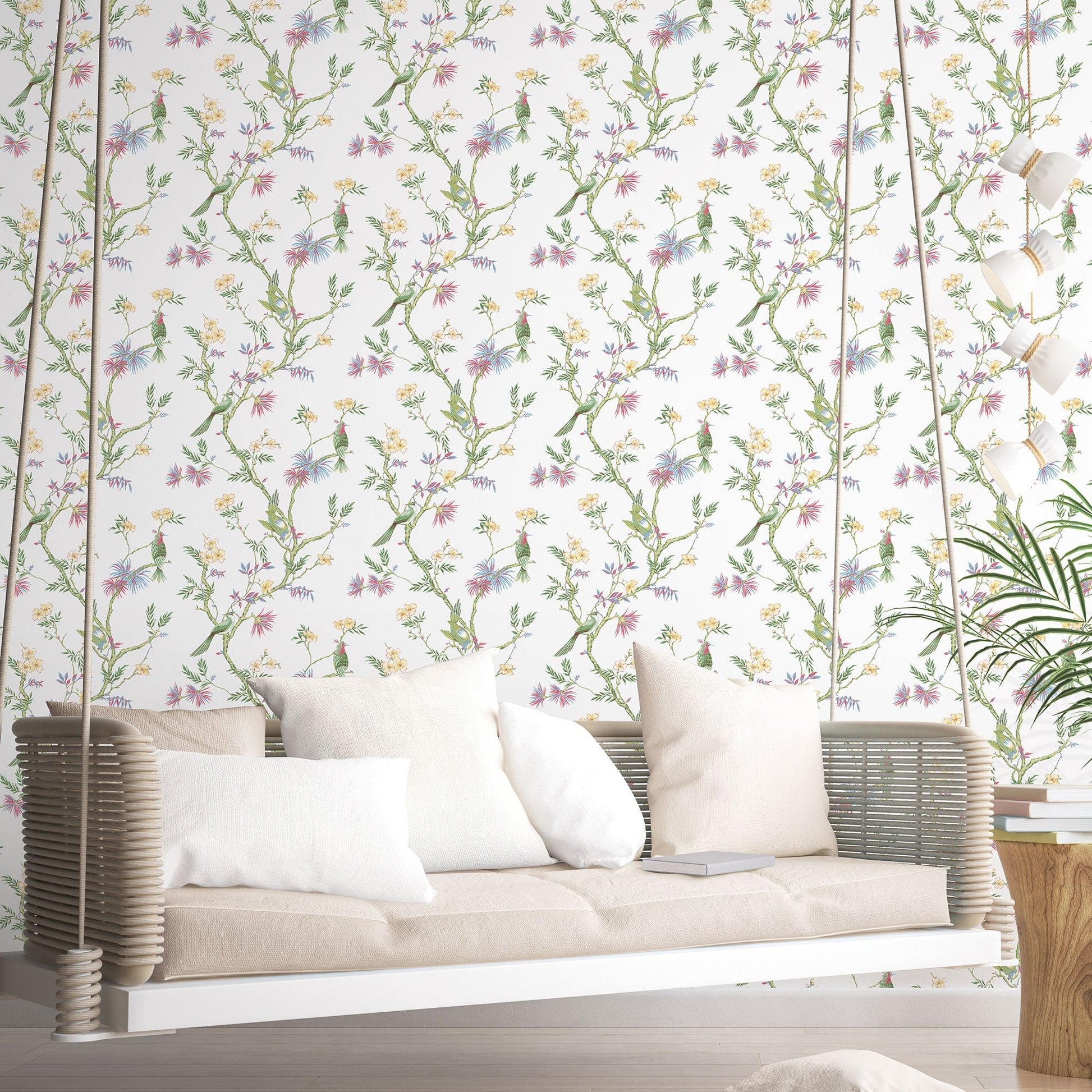 Secret Garden Classic Bird Trail Wallpaper - Green / Pink - Galerie - G78490Wallpaper199