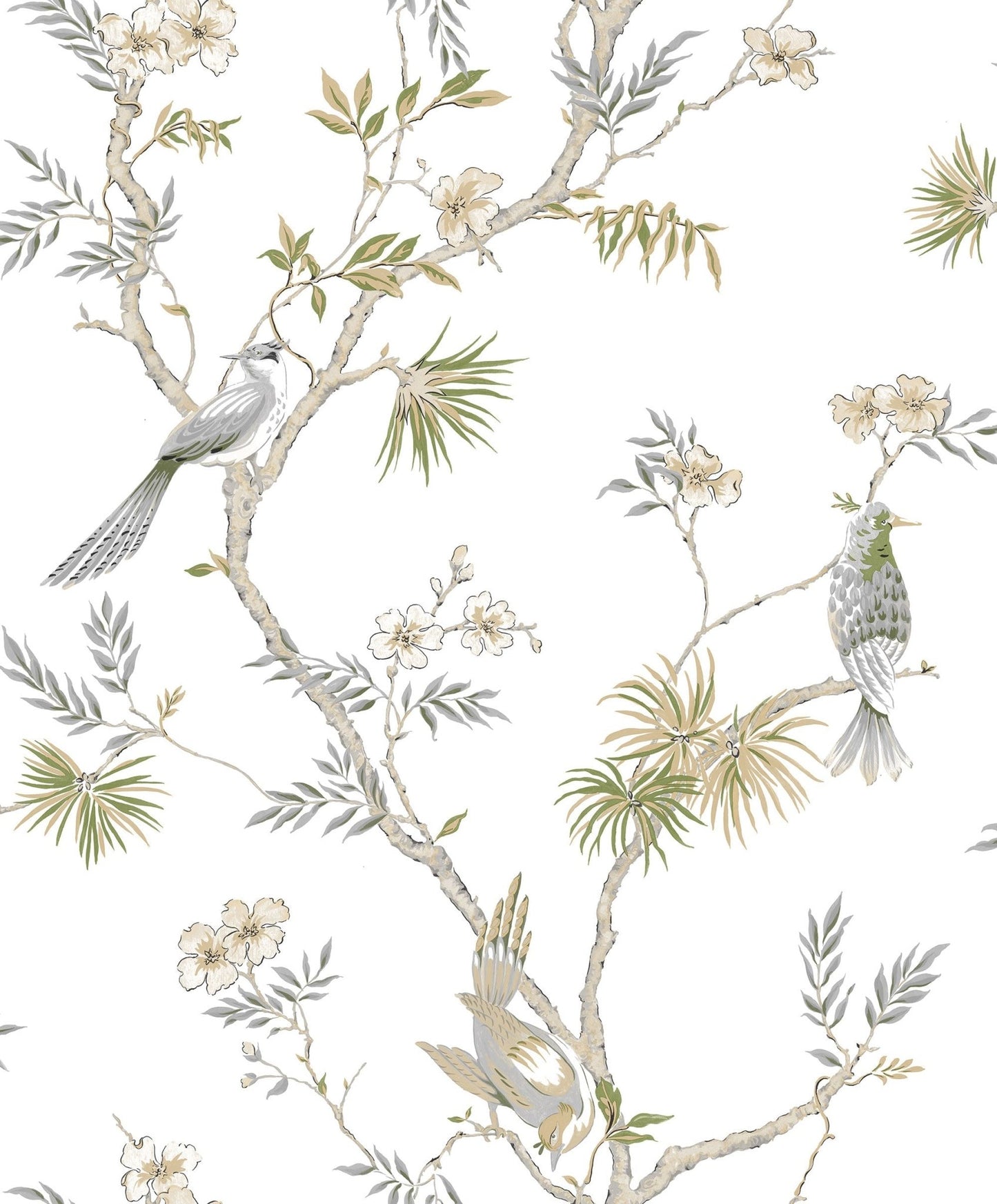 Secret Garden Classic Bird Trail Wallpaper - Grey / Green / Beige / White - Galerie - G78492Wallpaper199