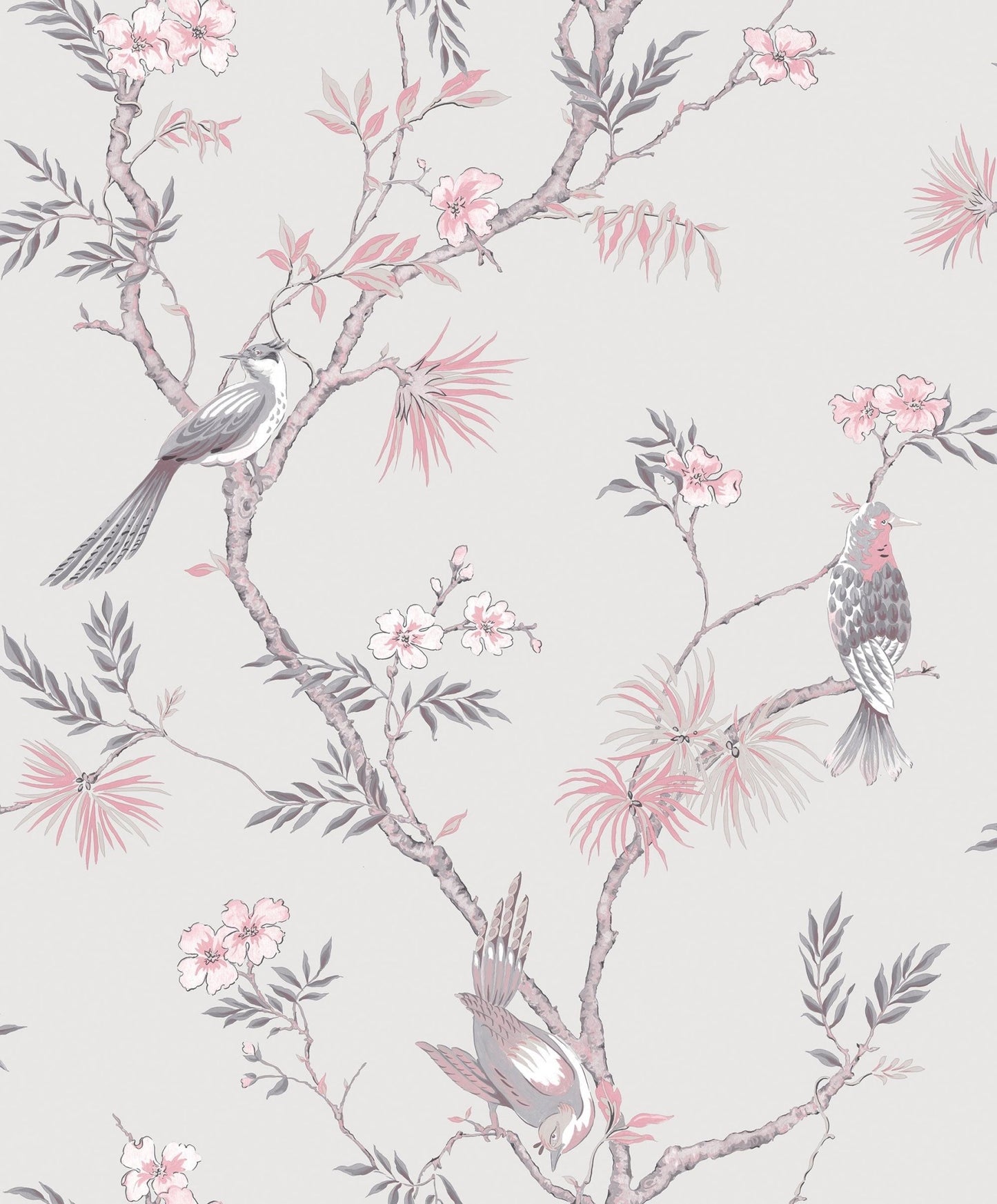 Secret Garden Classic Bird Trail Wallpaper - Grey / Pink / Grey - Galerie - G78491Wallpaper199