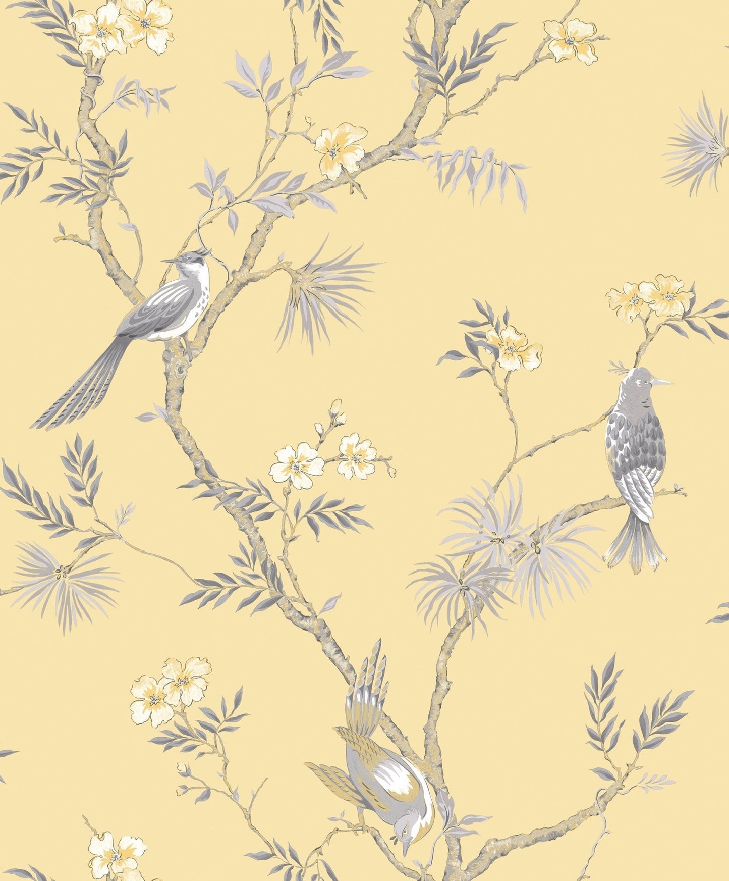 Secret Garden Classic Bird Trail Wallpaper - Yellow / Grey - Galerie - G78494Wallpaper199