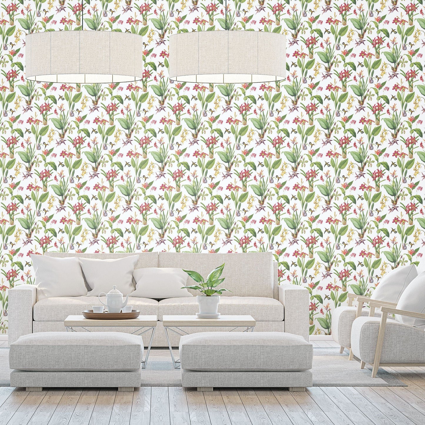 Secret Garden Cottage Botanical Wallpaper - Fresh Green / Red - Galerie - G78505Wallpaper199