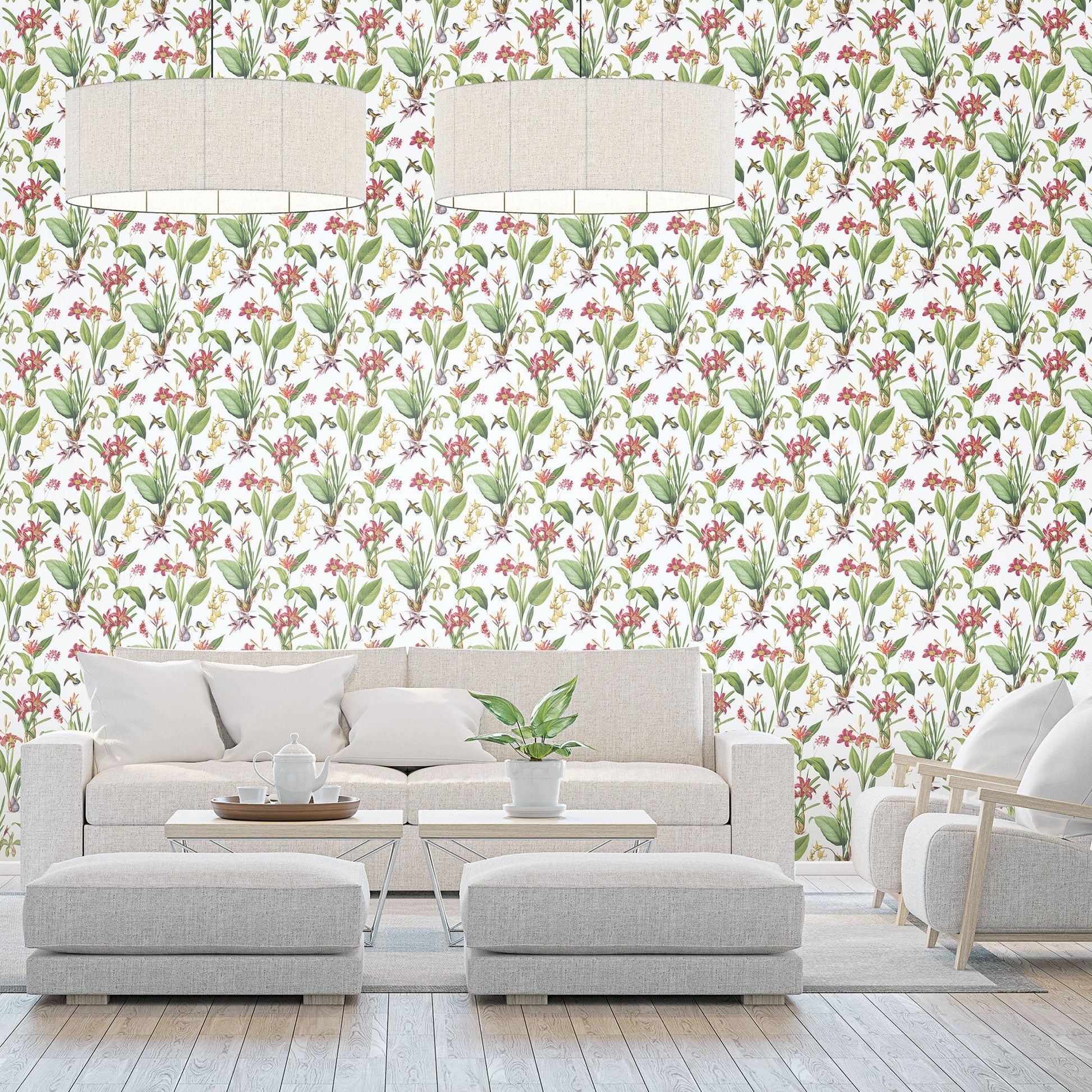 Secret Garden Cottage Botanical Wallpaper - Fresh Green / Red - Galerie - G78505Wallpaper199