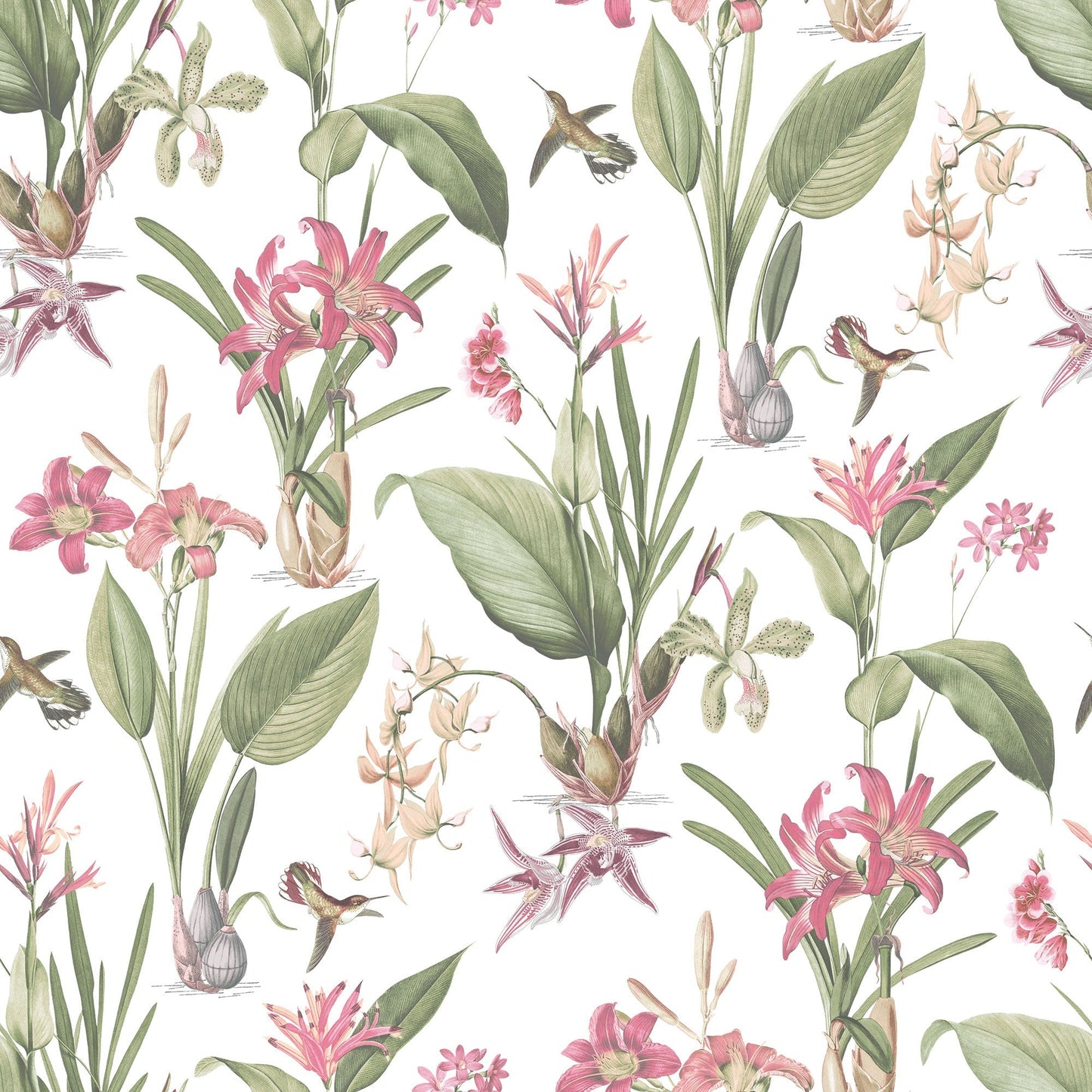 Secret Garden Cottage Botanical Wallpaper - Pink / Sage Green / White - Galerie - G78506Wallpaper199