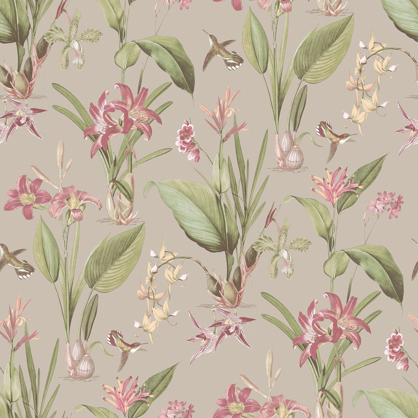 Secret Garden Cottage Botanical Wallpaper - Taupe / Sage Green / Rust - Galerie - G78507Wallpaper199