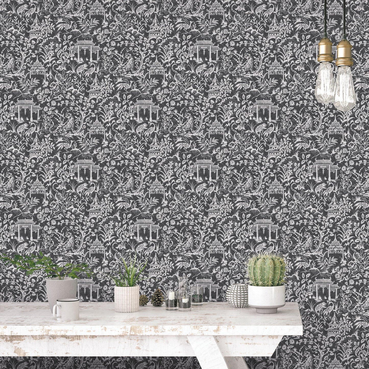 Secret Garden Garden Toile Wallpaper - Black / Grey - Galerie - G78510Wallpaper199