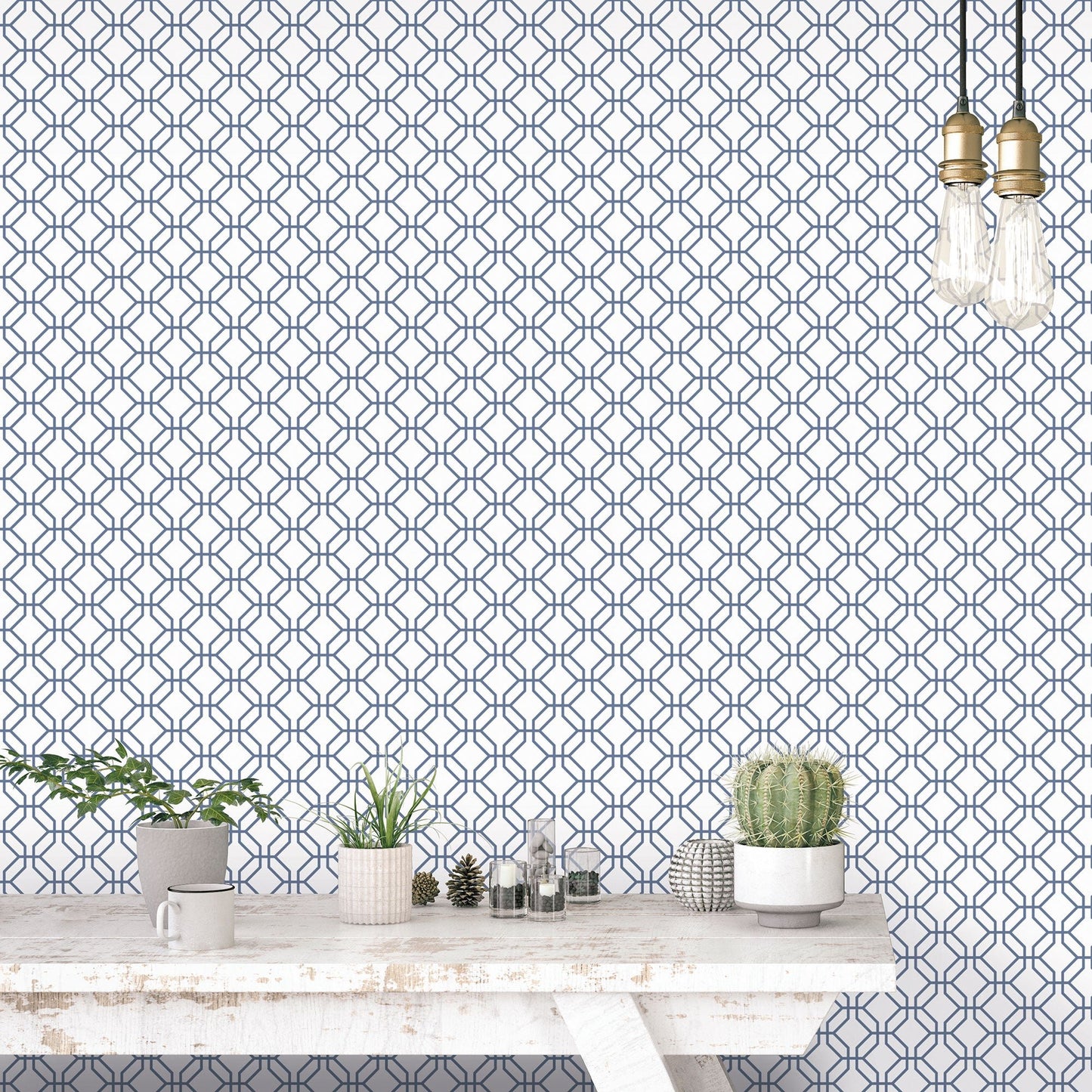 Secret Garden Trellis Negative Wallpaper - Blue - Galerie - G78526Wallpaper199