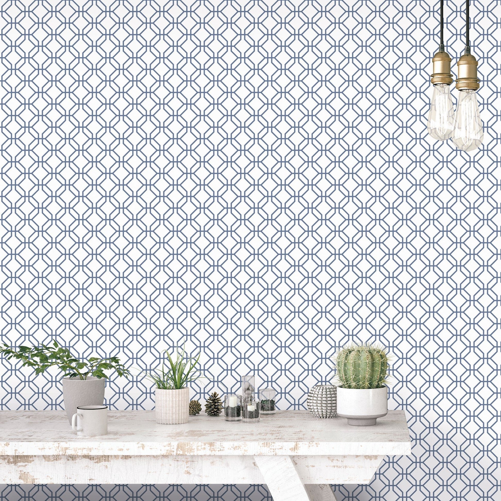 Secret Garden Trellis Negative Wallpaper - Blue - Galerie - G78526Wallpaper199