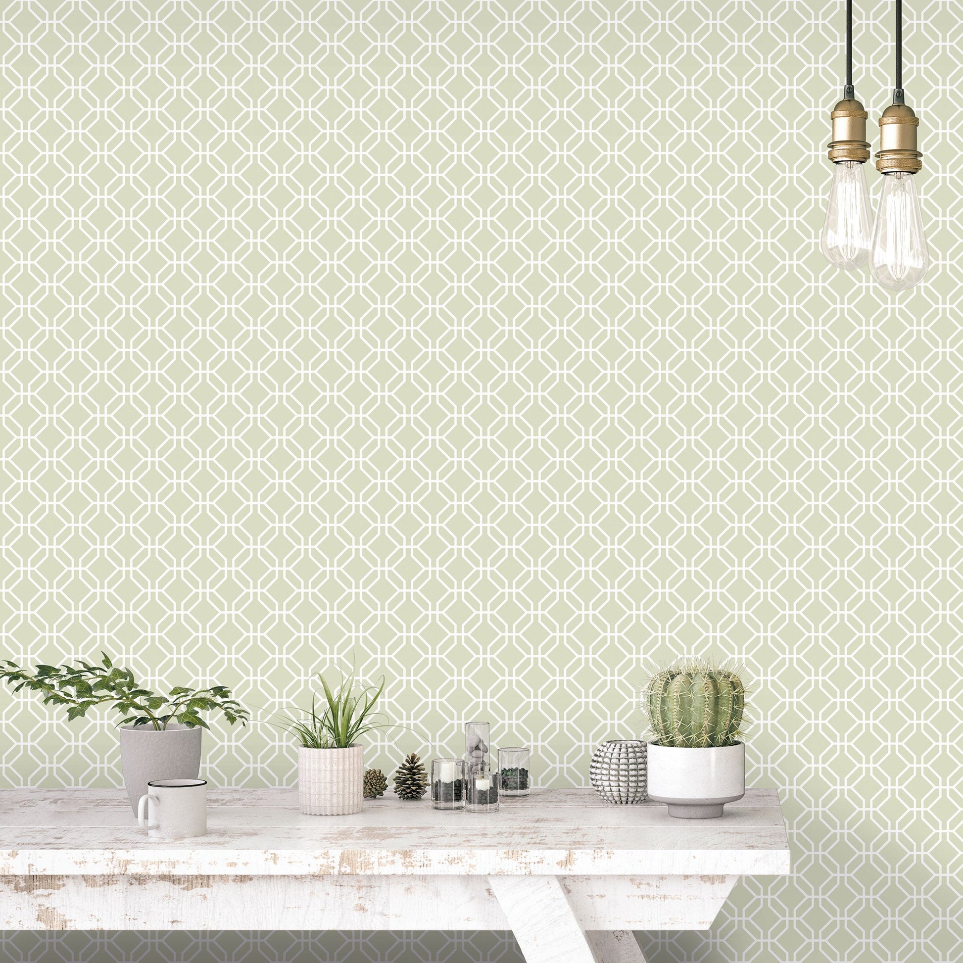 Secret Garden Trellis Negative Wallpaper - Sage Green - Galerie - G78523Wallpaper199