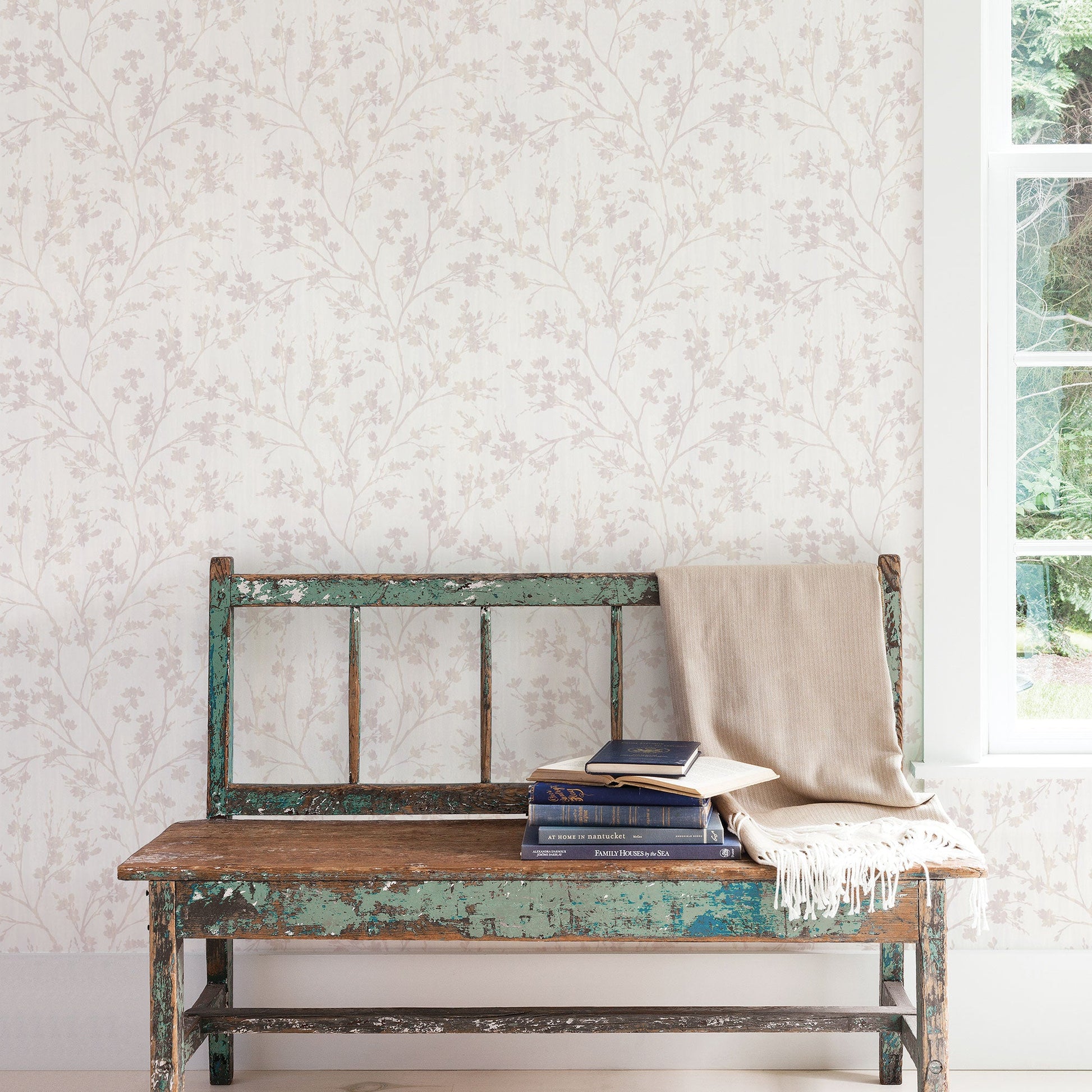 Secret Garden Wispy Branches Wallpaper - White / Dusty Pink - Galerie - G78533Wallpaper199