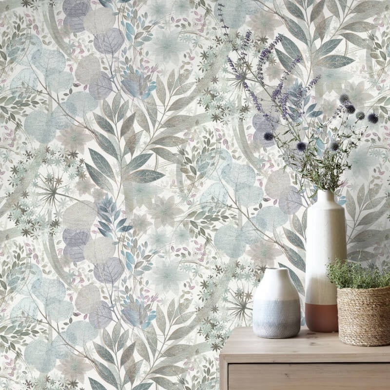 Secret Grove Floral Wallpaper - Blue/Silver - Erismann - 10506 - 24Wallpaper199