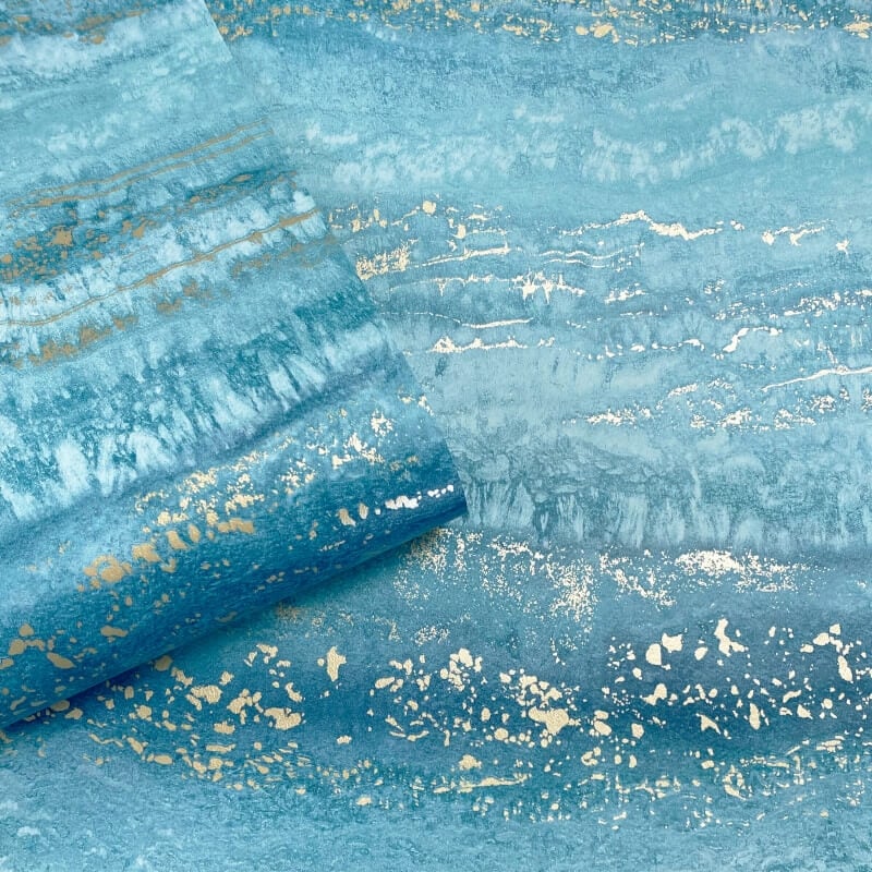 Semper Vertical Marble Metallic Wallpaper - Teal/Gold - Muriva - 189504Wallpaper199