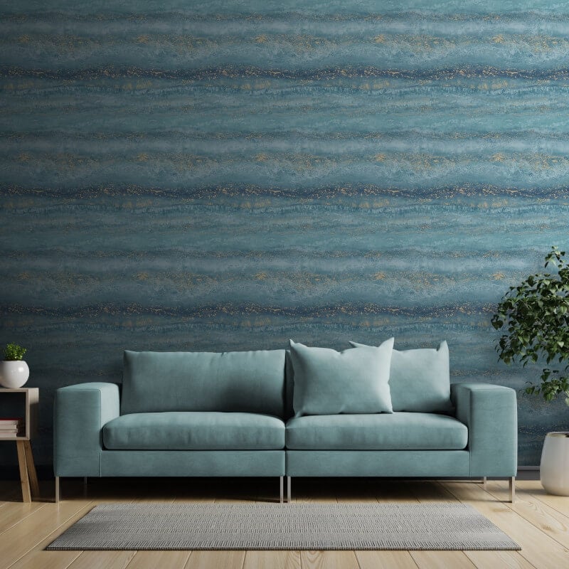Semper Vertical Marble Metallic Wallpaper - Teal/Gold - Muriva - 189504Wallpaper199