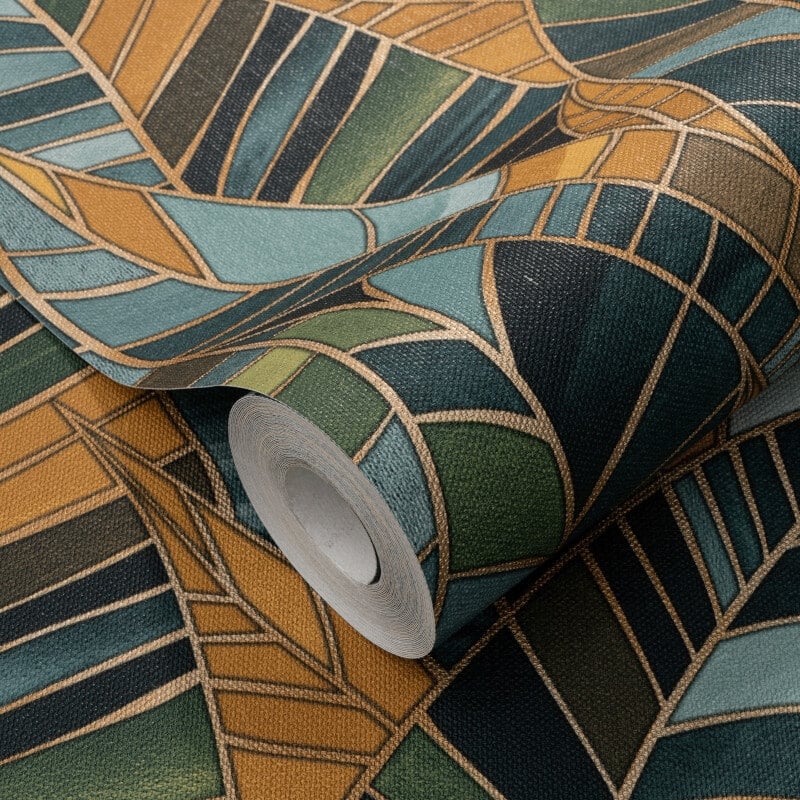Serenade Leaf Metallic Wallpaper - Green - Elle Decoration - 10446 - 19Wallpaper199