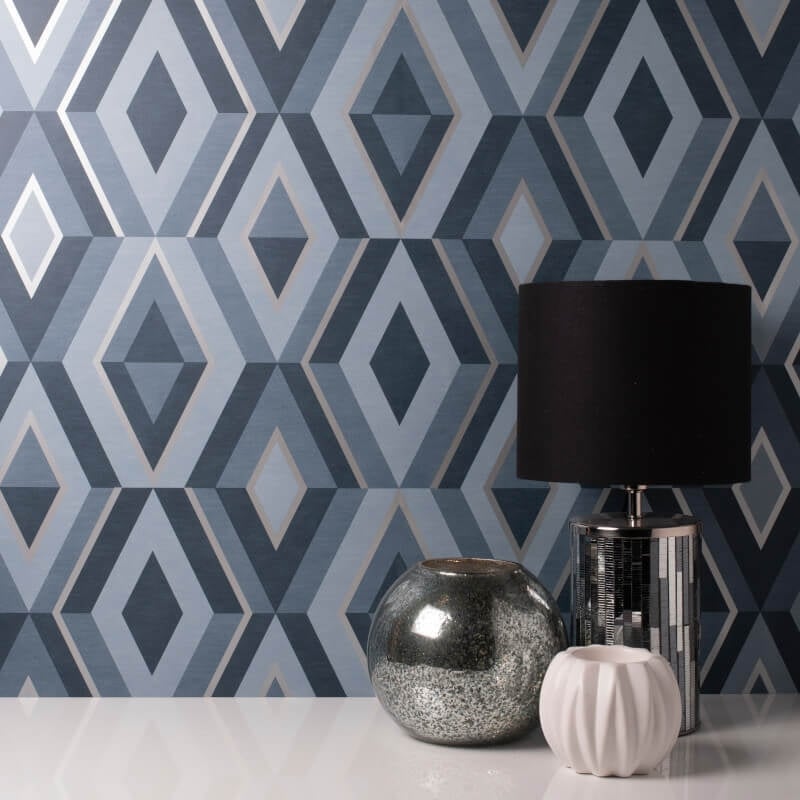 Shard Geometric Metallic Wallpaper - Blue/Silver - Fine Décor - FD42608Wallpaper199