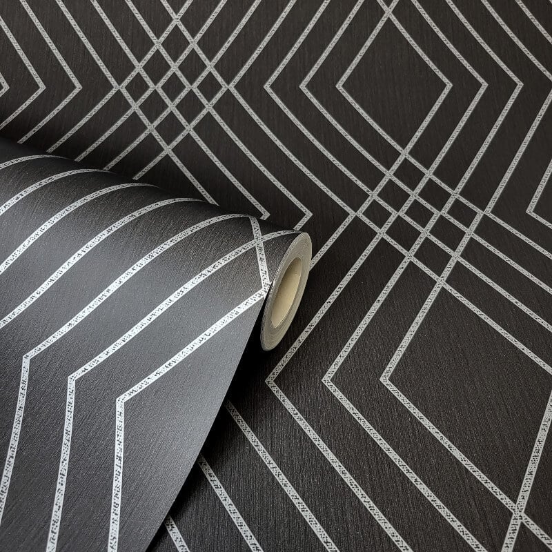 Shard Trellis Metallic Wallpaper - Charcoal/Silver - Fine Décor - FD43614Wallpaper199