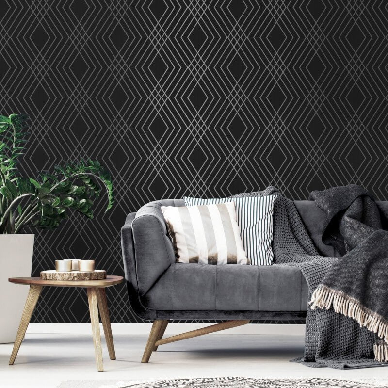 Shard Trellis Metallic Wallpaper - Charcoal/Silver - Fine Décor - FD43614Wallpaper199