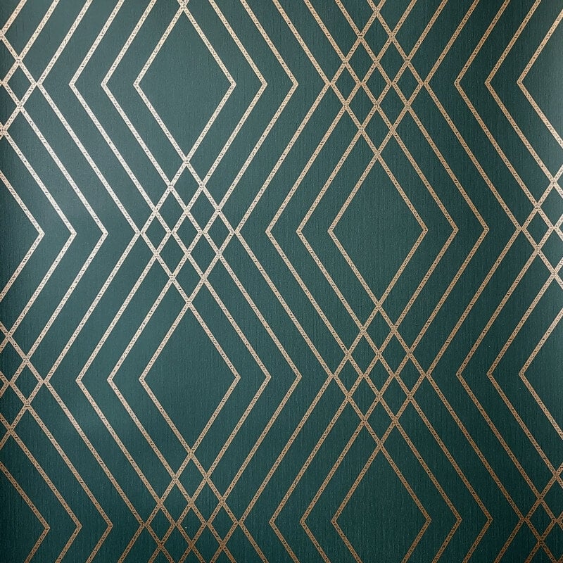 Shard Trellis Metallic Wallpaper - Emerald/Gold - Fine Décor - FD43613Wallpaper199