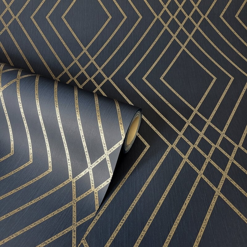 Shard Trellis Metallic Wallpaper - Navy/Gold - Fine Décor - FD42605Wallpaper199