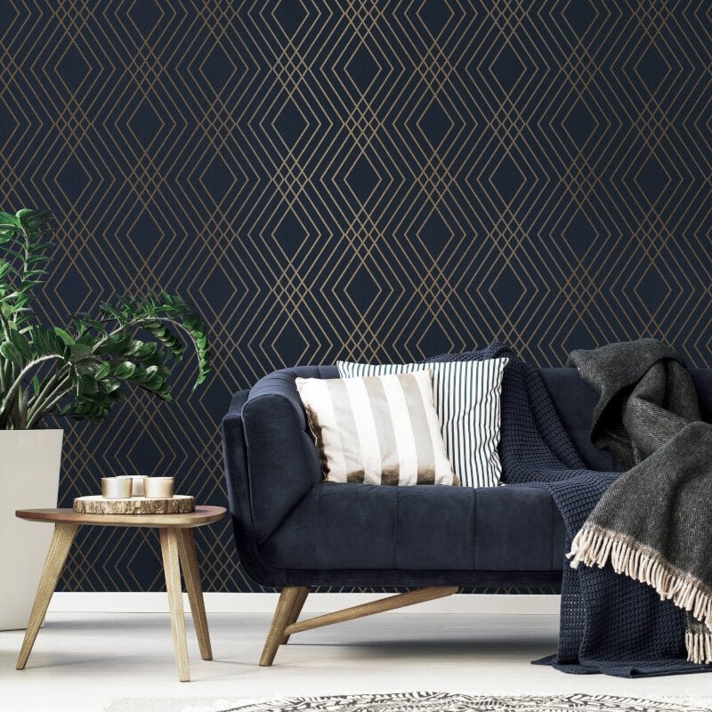 Shard Trellis Metallic Wallpaper - Navy/Gold - Fine Décor - FD42605Wallpaper199