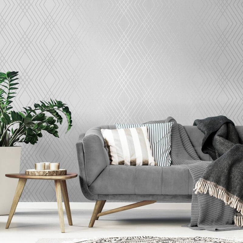 Shard Trellis Metallic Wallpaper - Stone/Silver - Fine Décor - FD42603Wallpaper199
