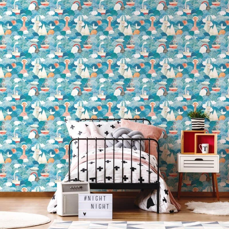 Ships Ahoy Wallpaper - Aqua/Coral - Hoopla Walls - HWA1304WWallpaper199