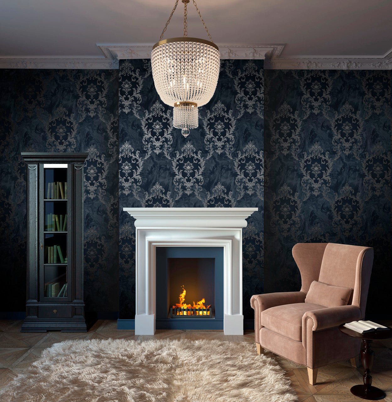 Sienna Damask Wallpaper - Blue Silver - Rasch - 538410Wallpaper199