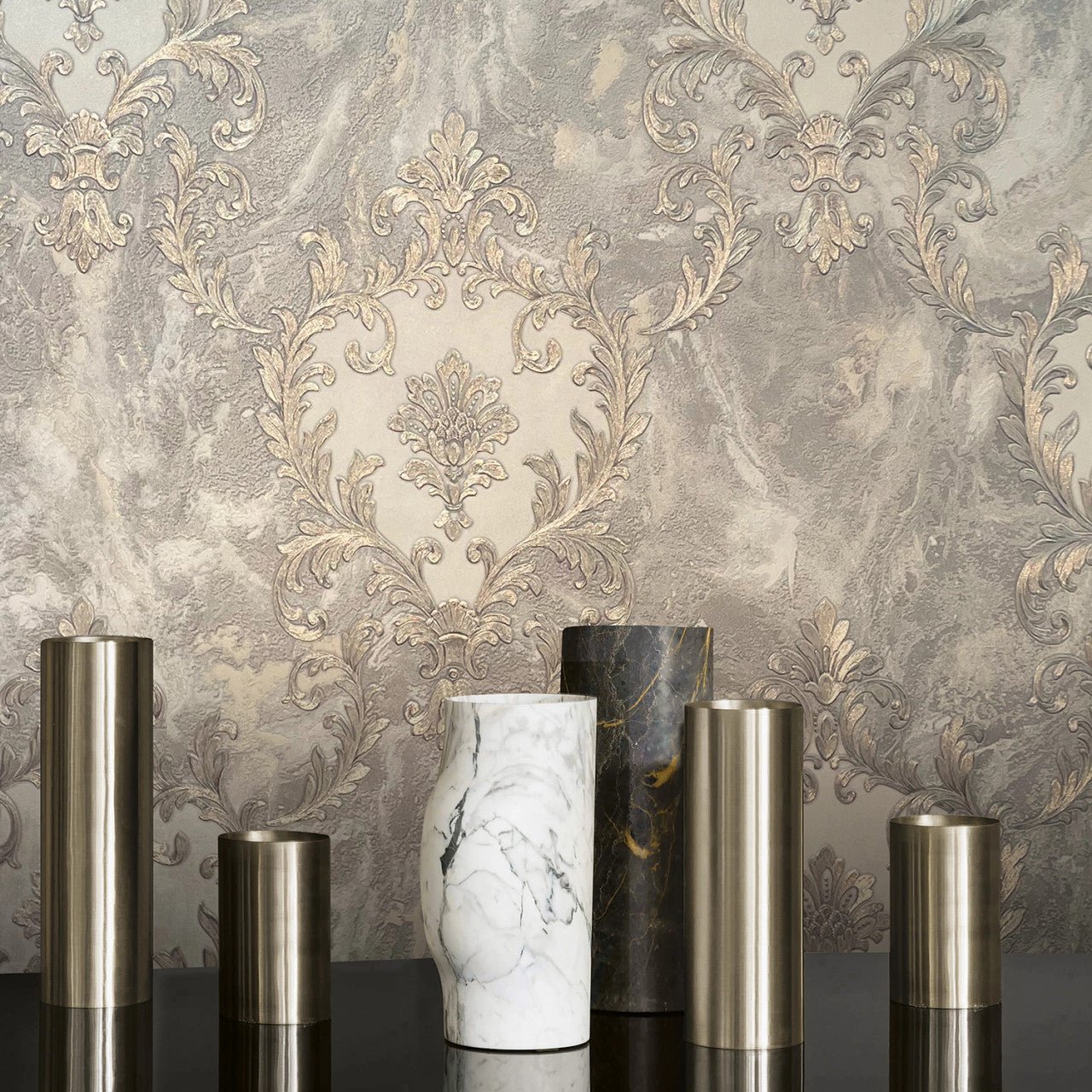 Sienna Damask Wallpaper - Blue Silver - Rasch - 538410Wallpaper199