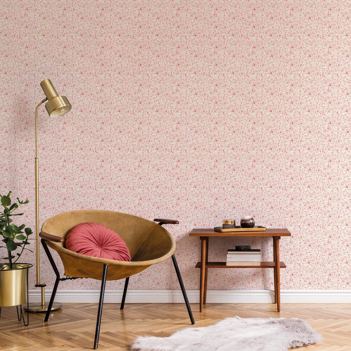 Small Prints Mini Mod Floral Wallpaper - Cranberry / Tan - Galerie - G56666Wallpaper199