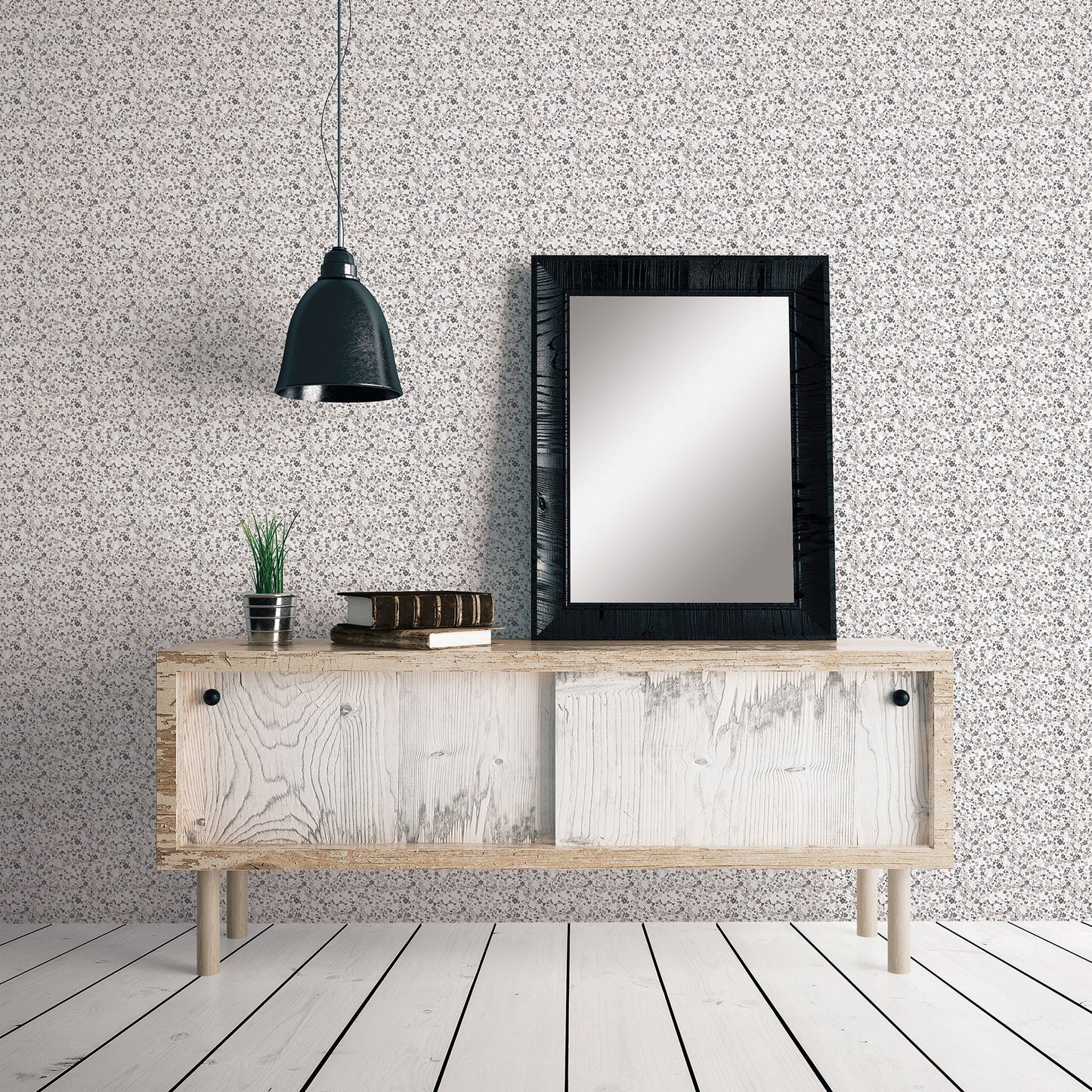 Small Prints Mini Mod Floral Wallpaper - Grey / Black - Galerie - G56667Wallpaper199