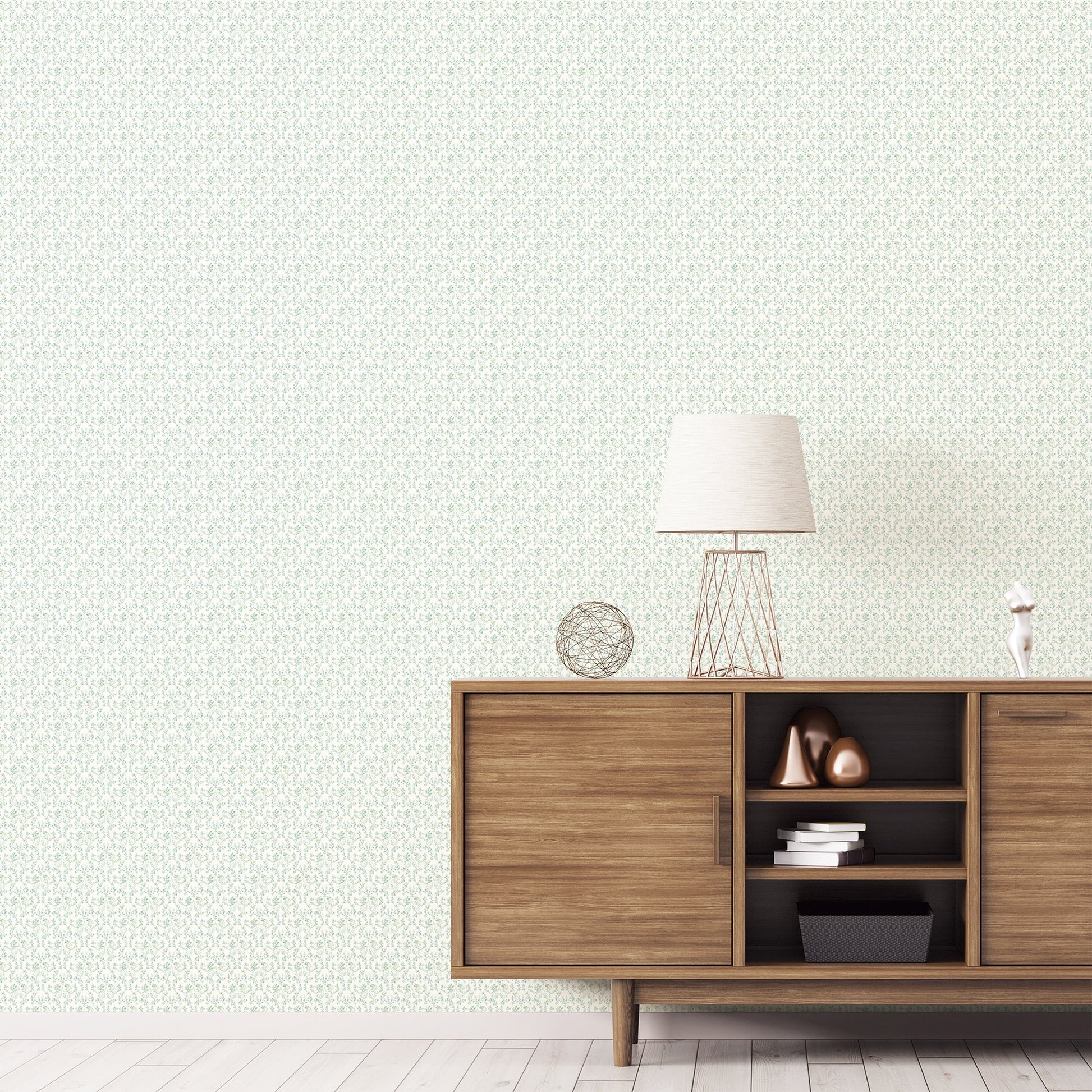Small Prints Ogee Floral Wallpaper - Emerald Green / Turquoise - Galerie - G56680Wallpaper199