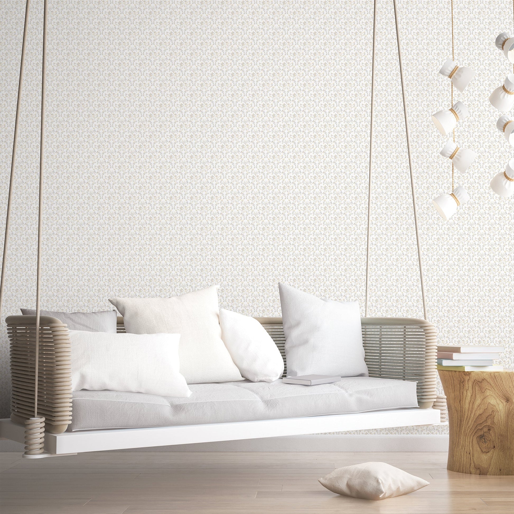Small Prints Ogee Floral Wallpaper - Grey / Yellow - Galerie - G56681Wallpaper199