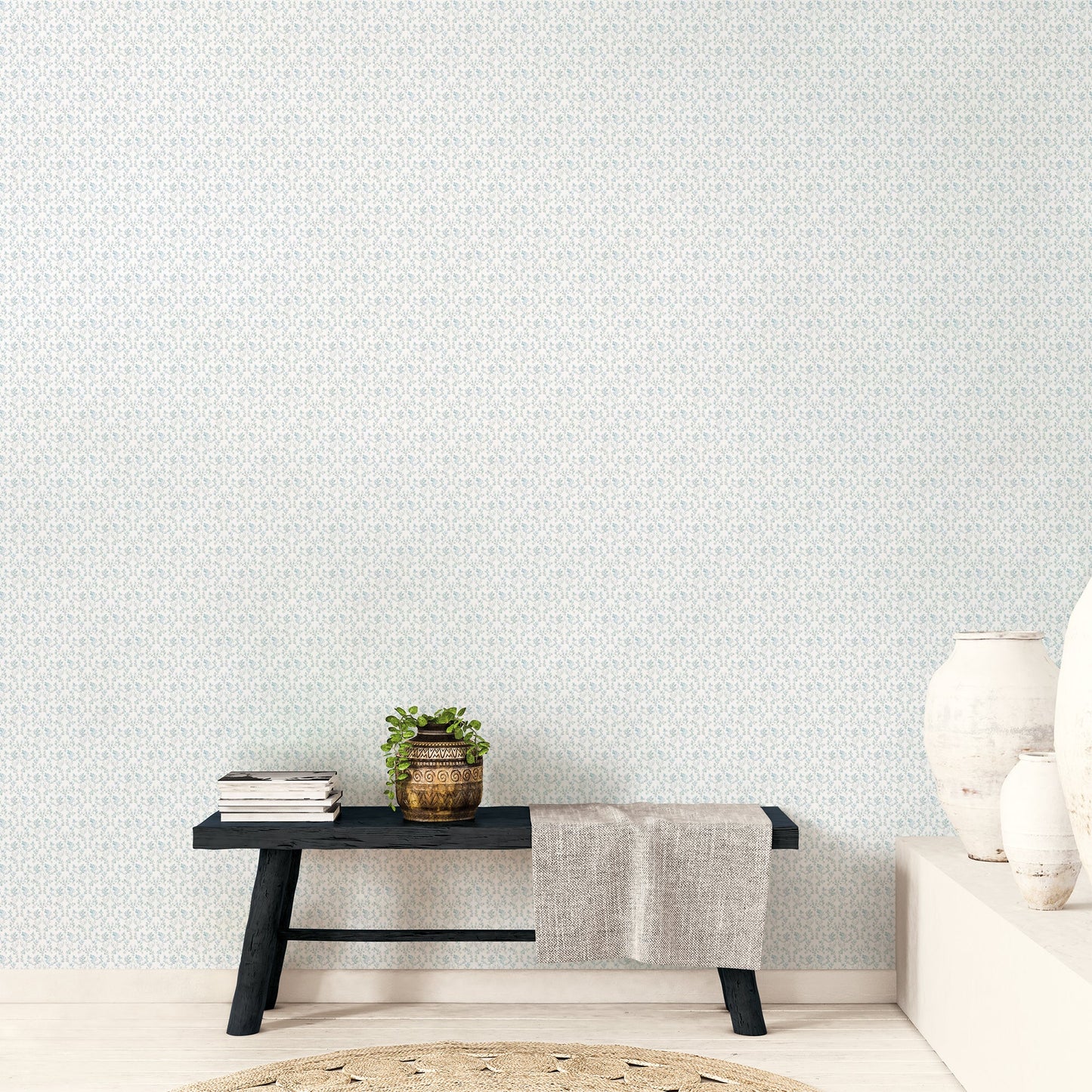 Small Prints Ogee Floral Wallpaper - Teal / Blue / Beige - Galerie - G56683Wallpaper199