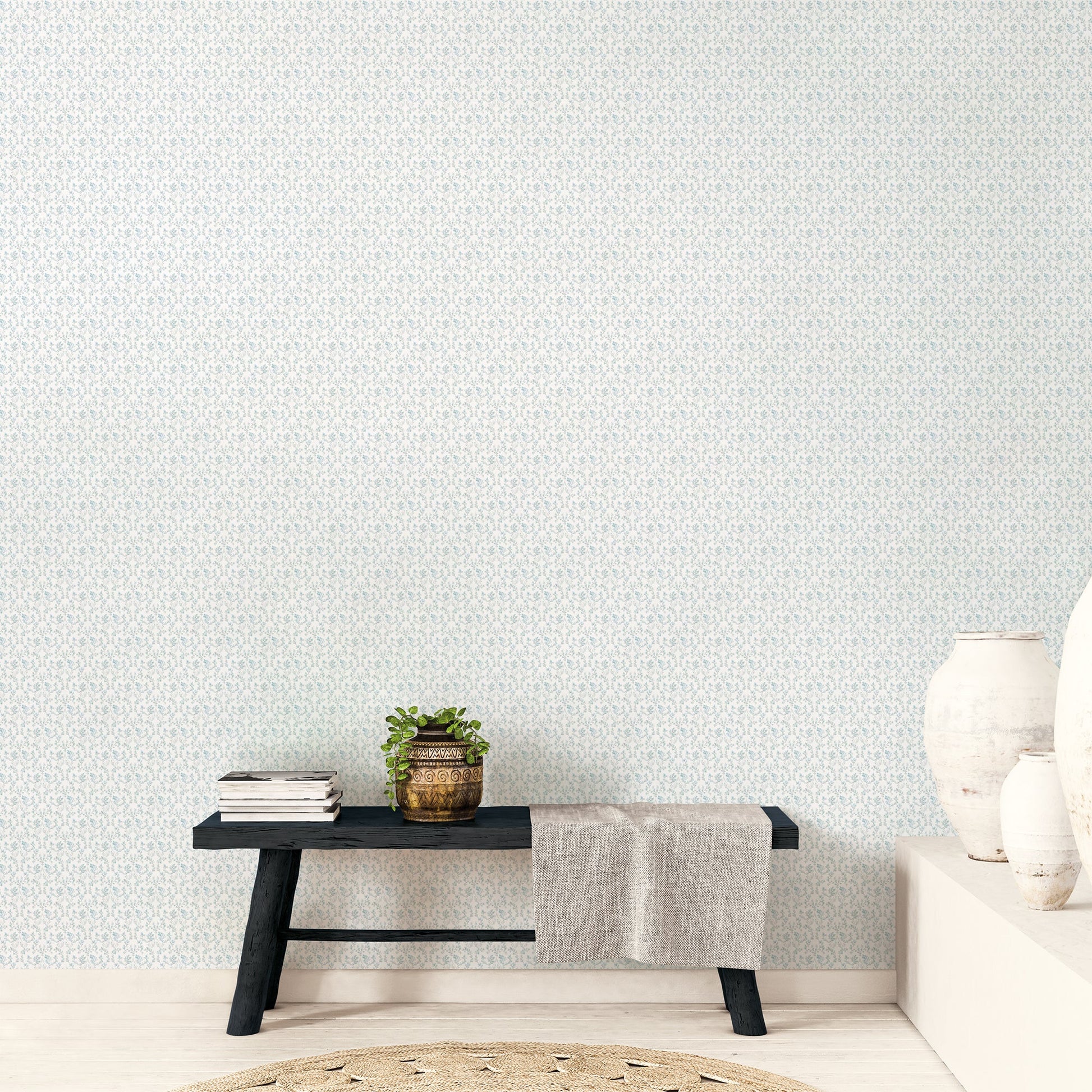 Small Prints Ogee Floral Wallpaper - Teal / Blue / Beige - Galerie - G56683Wallpaper199