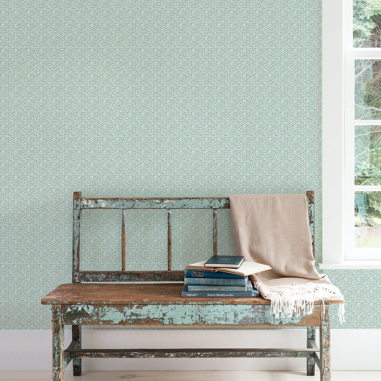 Small Prints Stained Glass Stripe Wallpaper - Emerald Green / Turquoise / Navy - Galerie - G56693Wallpaper199