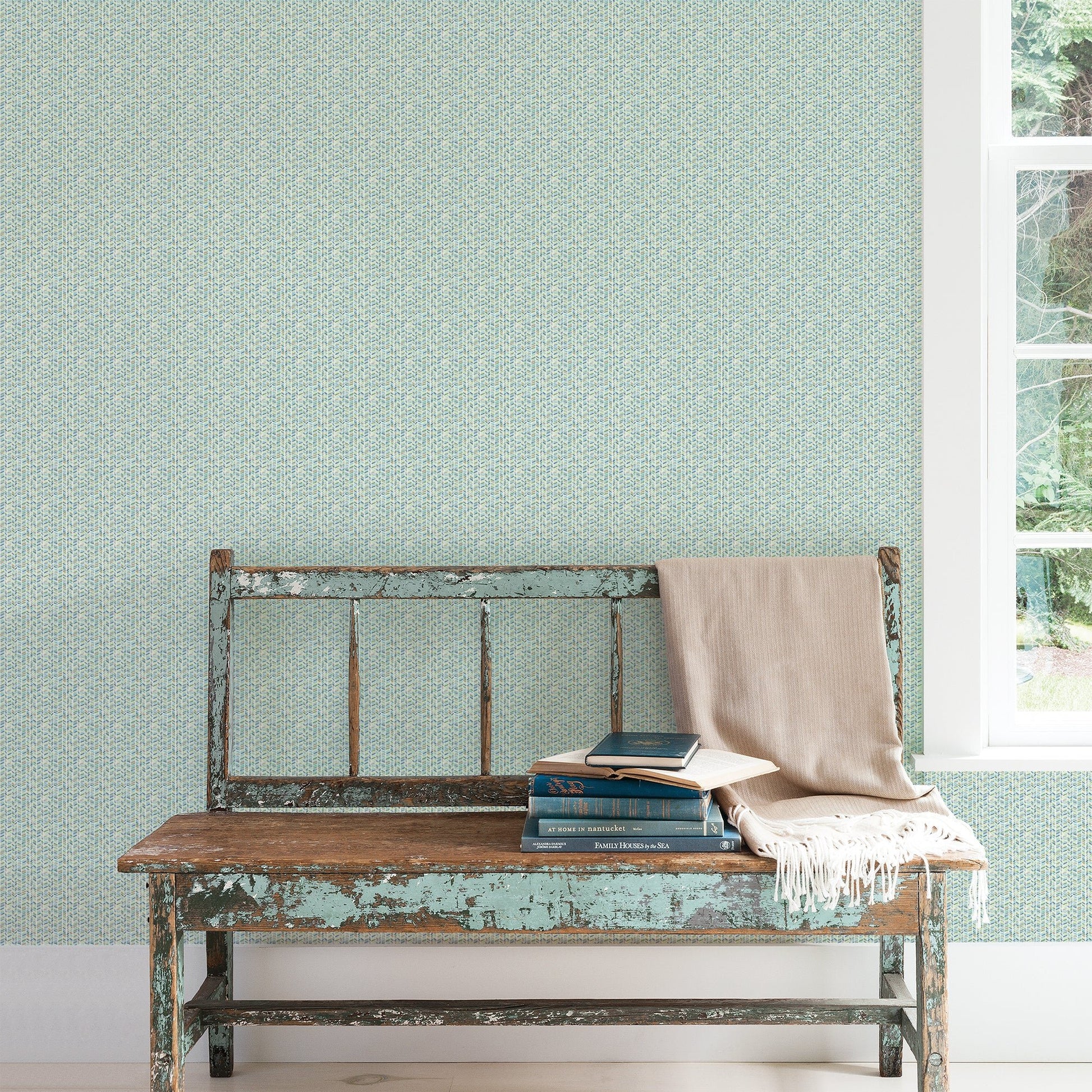 Small Prints Stained Glass Stripe Wallpaper - Emerald Green / Turquoise / Navy - Galerie - G56693Wallpaper199